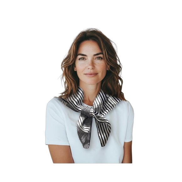 Handmade 100% Silk Striped Neck/Head Scarf Black One Size Old Money Glam Retro - Picture 1 of 9